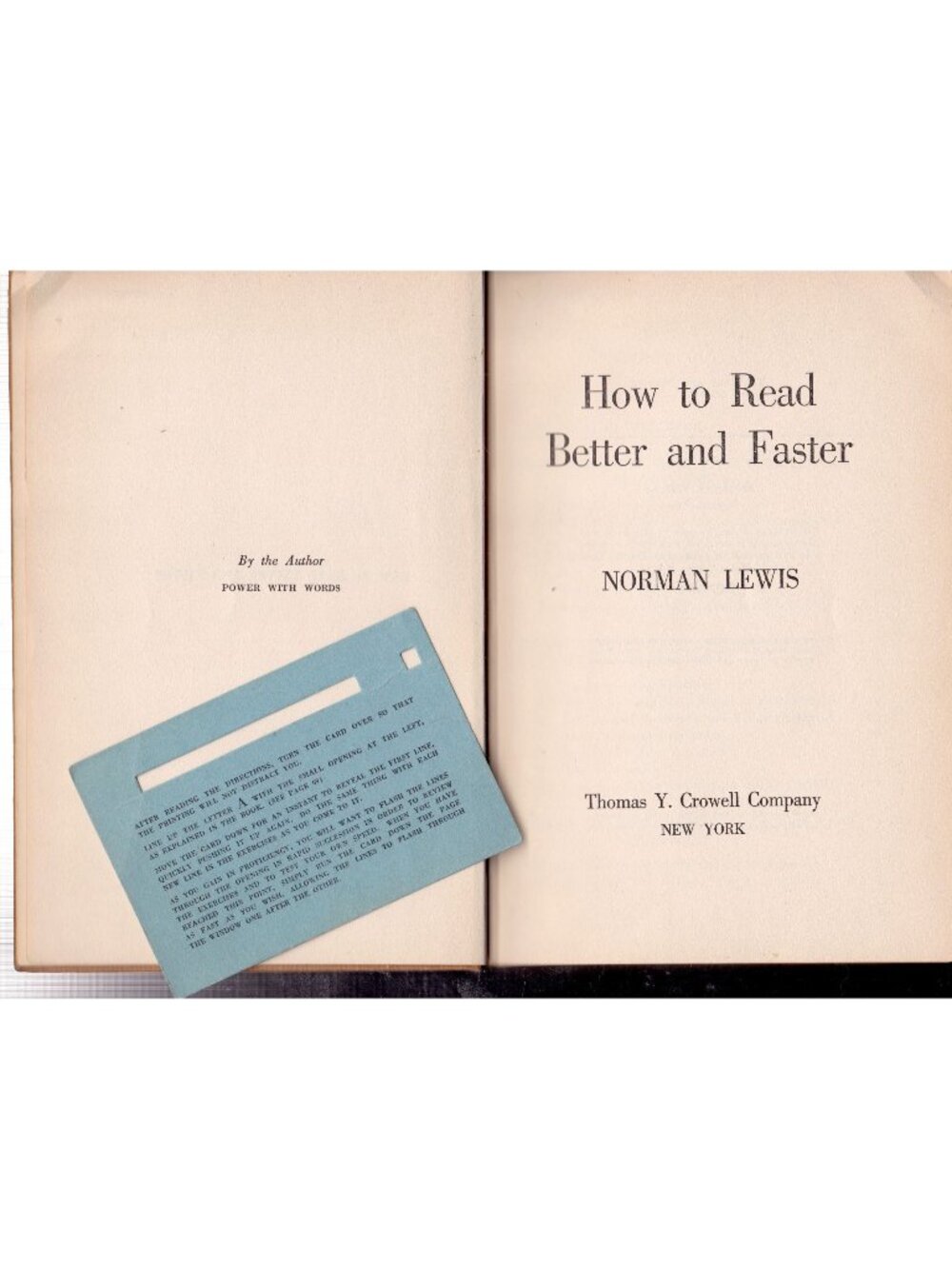 How to Read Better and Faster Norman Lewis 1946 w Speed Reading Card